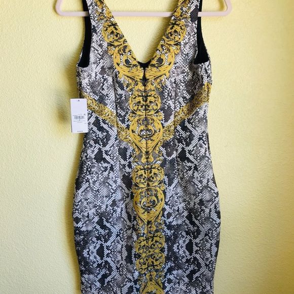 Guess Rae Medallion Snake Print Bodycon V Neck Party Dress - Picture 6 of 12